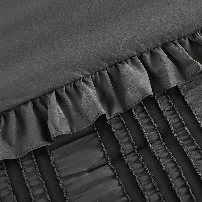 WONGS BEDDING Queen Comforter Set, Dark Grey Boho Comforter Set Queen, Shabby - Image 7