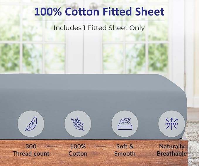 ROYALE LINENS 300 Thread Count 100% Long Staple Combed Cotton Fitted Sheet King - Image 3