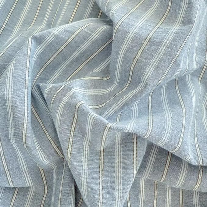 PinkMemory Blue Striped Duvet Cover Set Queen 100% Washed Cotton Blue Stripes - Image 7