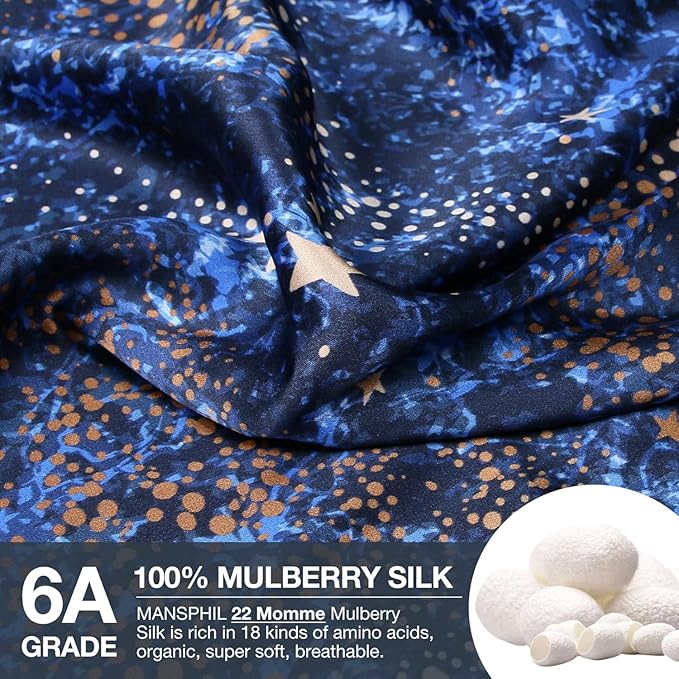 MANSPHIL King Real Mulberry Silk Pillowcase 2 Pack Blue Starry Sky, 6A Grade 22 - Image 2