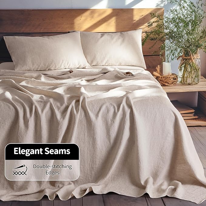 LBRO2M 100% Pure Linen Sheet Set Deep Pocket Up to 16" Bed Sheets Sets - Image 2