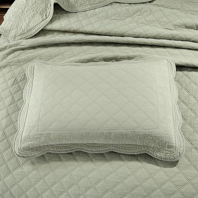ROOMLIFE Quilt Set King Size 3D Floral Embroidery Pattern 3-Piece Cotton - Image 5