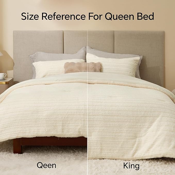 BEDELITE Fleece Queen Comforter Set -Super Soft & Warm Fluffy Cream White Faux - Image 6