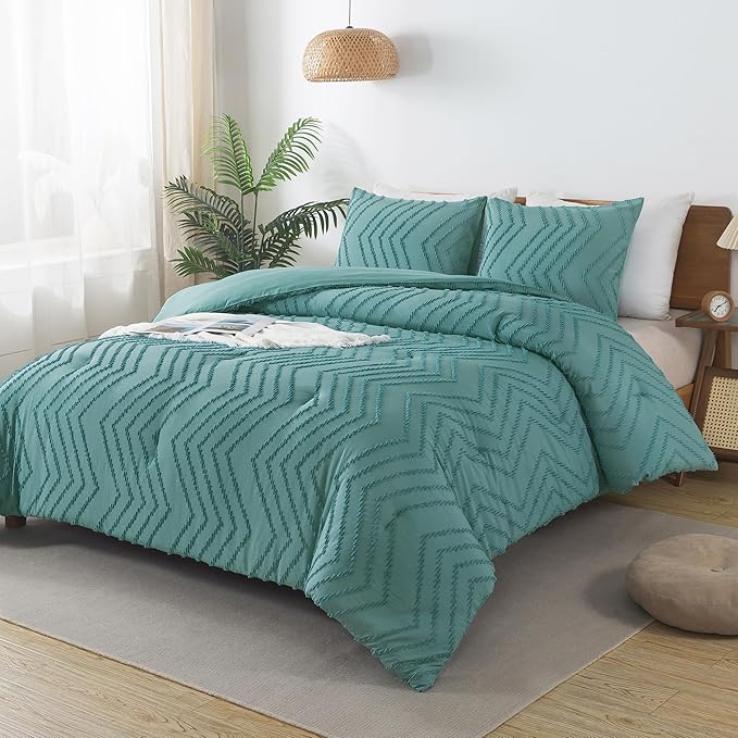 Andency Grayish Teal Comforter Set Queen Size, Boho Soft Warm Tufted Bedding - Image 6