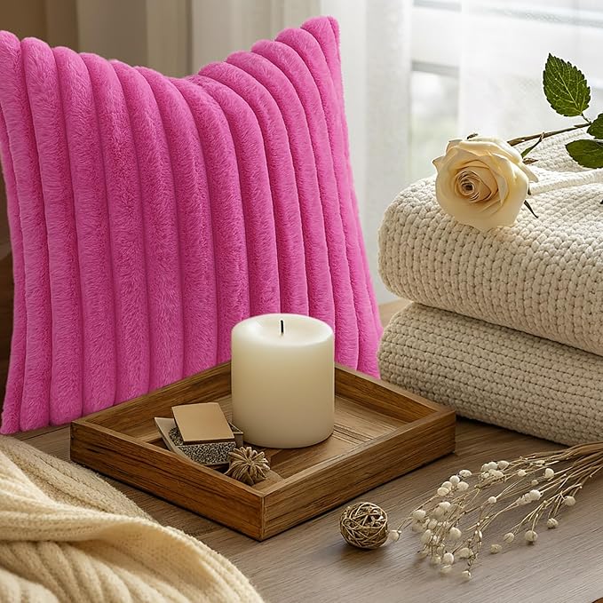 decorUhome Summer Cozy Faux Fur Throw Pillow Covers 18x18 Set of 2 Decorative - Image 9