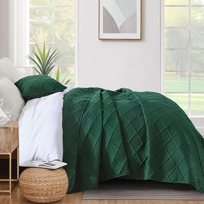 Yiran Twin Quilt Set, Emerald Green Lightweight Soft Bedspreads Bedding Set - Image 4