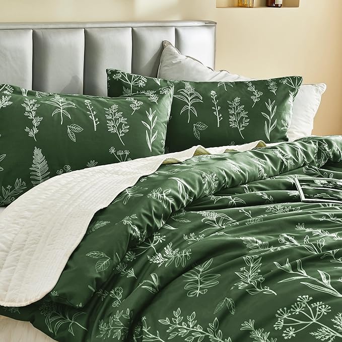 MUXHOMO Duvet Cover Full Size, Reversible Floral Dark Green Duvet Cover Set - Image 6