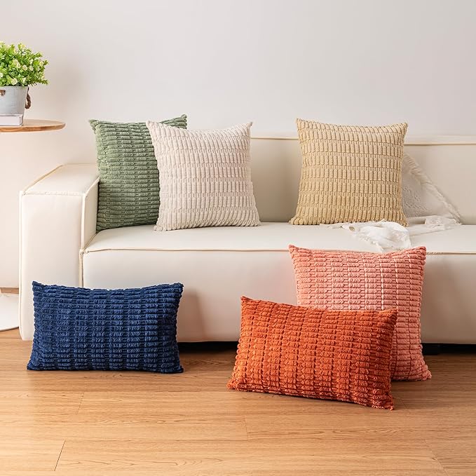 Aegero Pack of 2 Corduroy Decorative Throw Pillow Covers 12x24 Inch Soft - Image 4