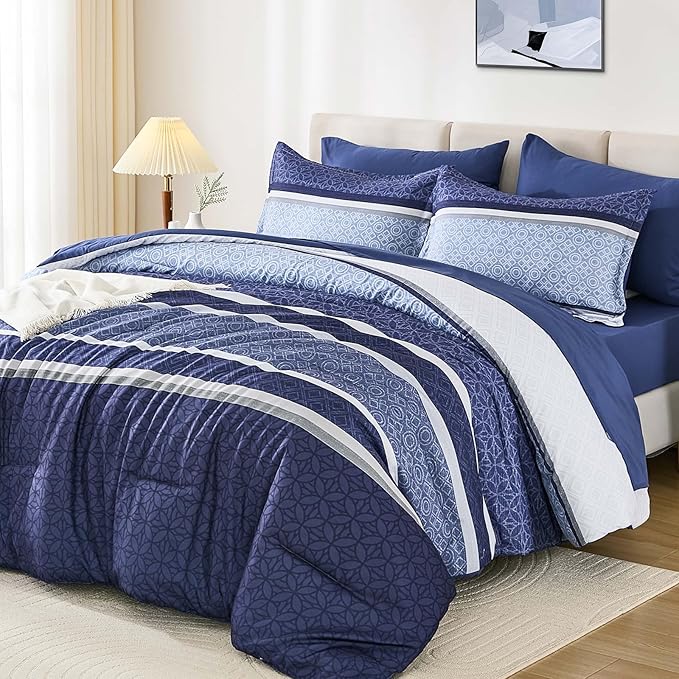 WONGS BEDDING Comforter Set Queen Size 7 Pieces, Patchwork Soft Lightweight - Image 2