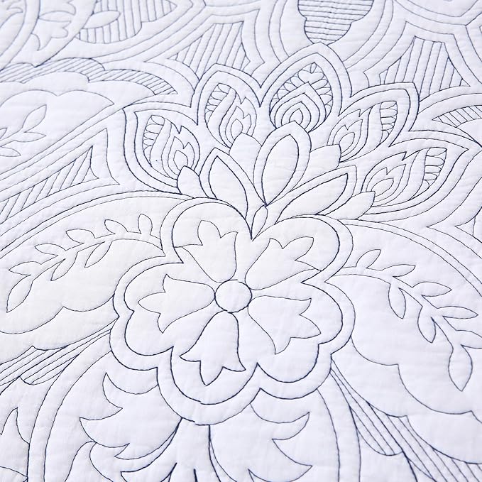 ROOMLIFE Quilt Set King Size 3D Floral Campanula Embroidery Pattern 3-Piece - Image 5