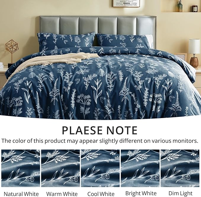 MUXHOMO Duvet Cover Queen Size, Reversible Floral Navy Duvet Cover Set - Image 4