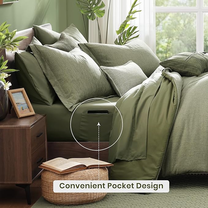 Monbix Twin XL Comforter Set Sage Green, Cationic Dyeing Bedding Set Reversible - Image 4