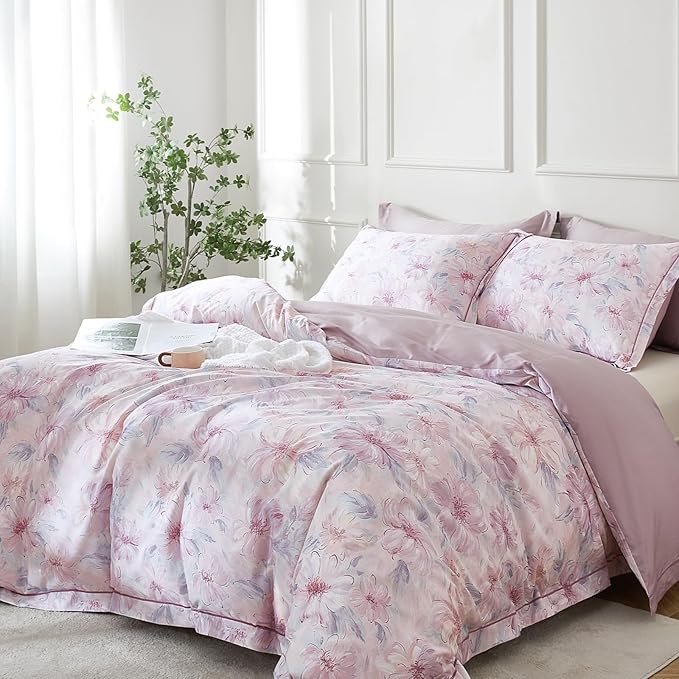 OAITE Duvet Cover Set King Size Floral Pattern 600 Thread Count Ultra Soft 100% - Image 2