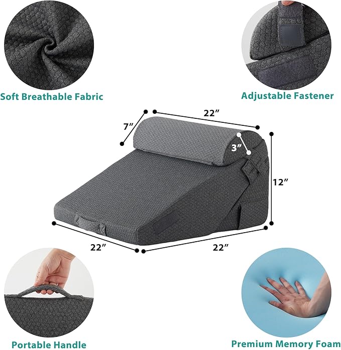 Bedluxe 3Pcs Orthopedic Bed Wedge Pillow Set, Foam Wedge Pillow Post Surgery - Image 4