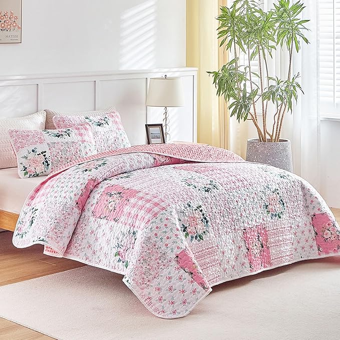 Joyreap 2 Pieces Floral Patchwork Quilt Set Twin, Soft n Cozy Microfiber Quilt - Image 2
