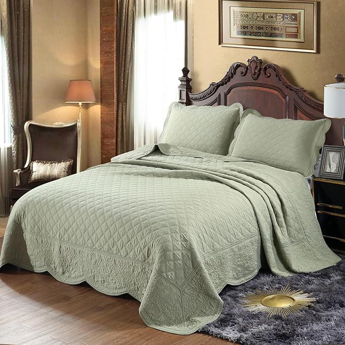 ROOMLIFE Quilt Set Full Size 3D Floral Embroidery Pattern 3-Piece Cotton - Image 3