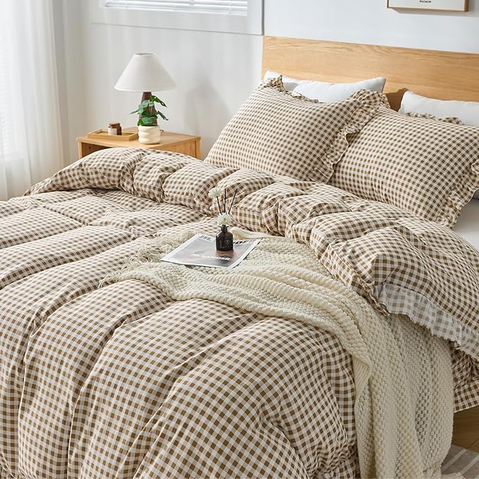 Gingham Duvet Cover King Size, 3 Pieces Soft Breathable Microfiber Plaid - Image 6