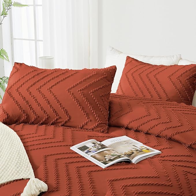 Andency Burnt Orange Comforter for Queen Size Bed, Boho Terracotta Soft Warm - Image 4