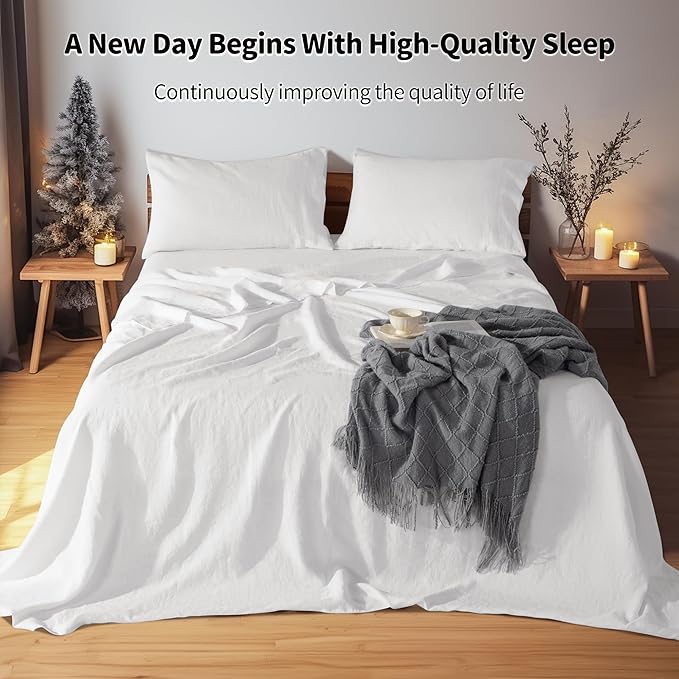 LBRO2M 100% Pure Linen Sheet Set Deep Pocket Up to 16" Bed Sheets Sets - Image 4