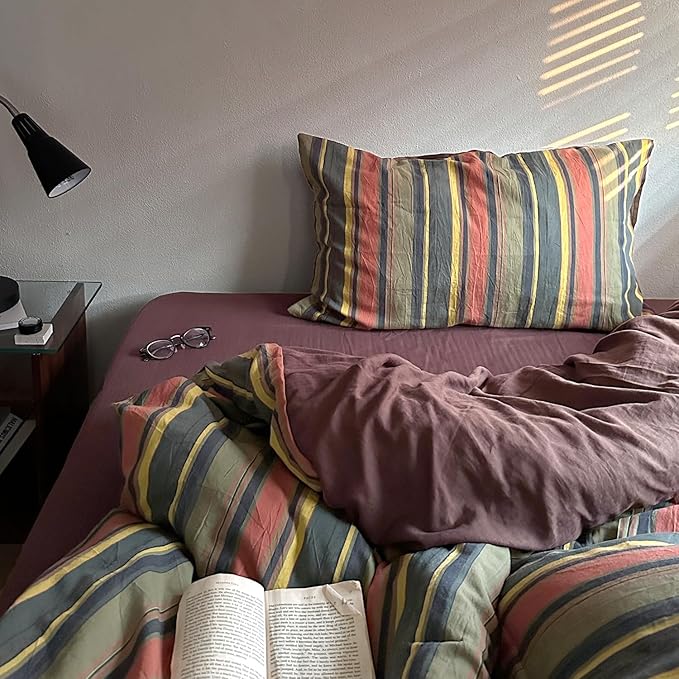 mixinni Vintage Striped Duvet Cover Set Queen Size - Image 9