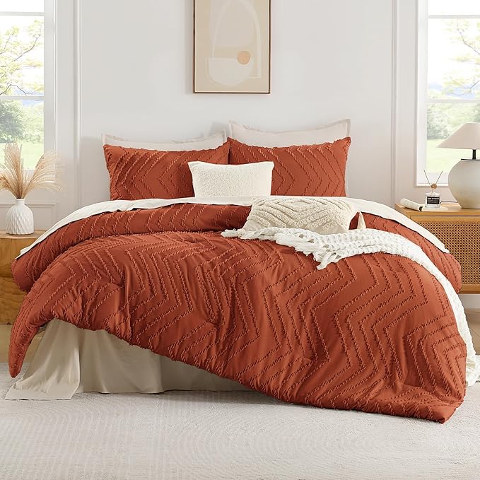 Andency Burnt Orange Oversized King Comforter Set 120x98, Boho Oversize King - Image 2