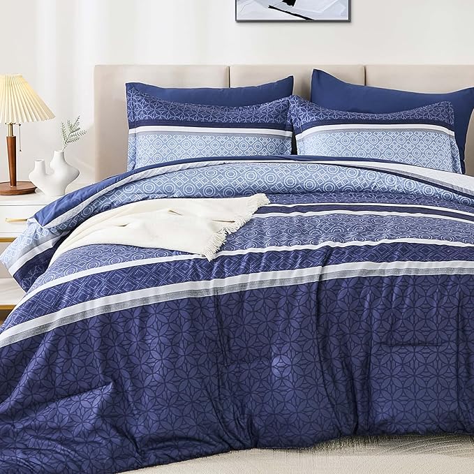 WONGS BEDDING Comforter Set Queen Size 7 Pieces, Patchwork Soft Lightweight by WONGSBEDDING