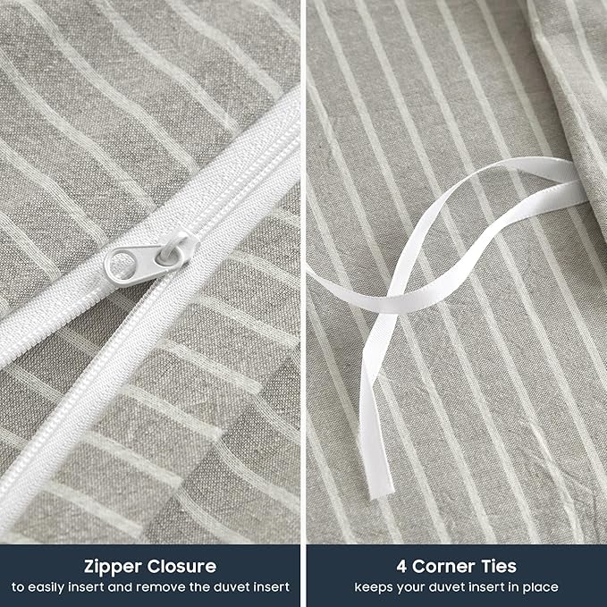 Wake In Cloud - Striped Cotton Duvet Cover Set, 100% Washed Cotton Textured - Image 7