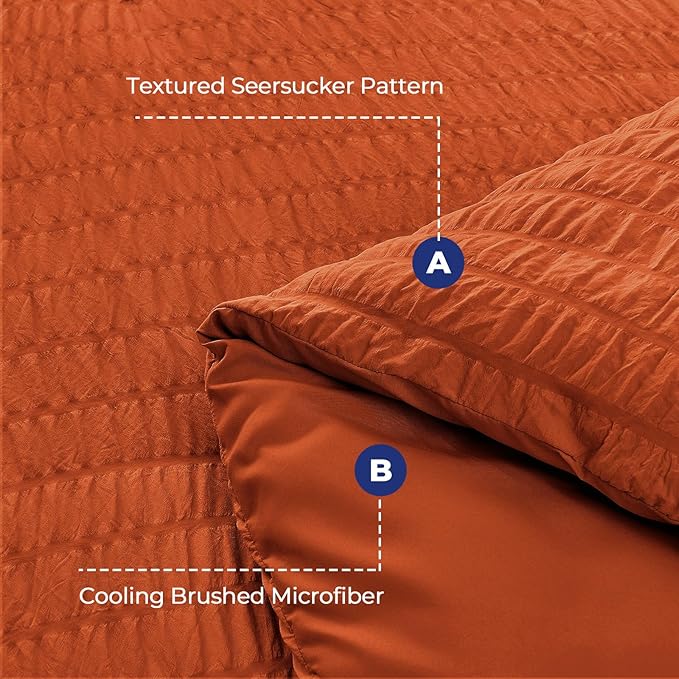HYMOKEGE Burnt Orange Twin Comforter Set Seersucker 5 Pieces, All Season Luxury - Image 4