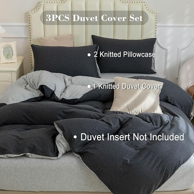 PURE ERA Jersey Knit Duvet Cover Set 100% T-Shirt Cotton Super Soft Comfy 3pc - Image 6