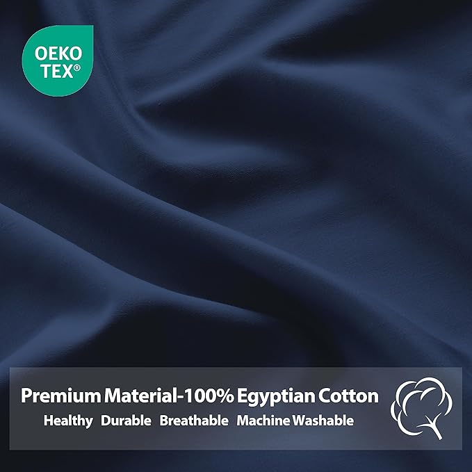 Full Size Fitted Sheet Only Navy Blue, 100% Egyptian Cotton 600 Thread Count - Image 3