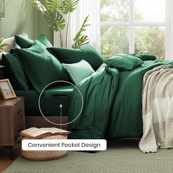 Monbix Full Size Comforter Set, Emerald Green Bedding Comforter - Image 4