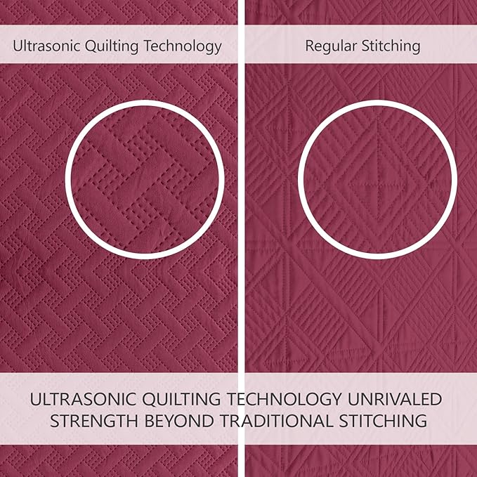 FLYMME Quilts King Size, Lightweight Burgundy Bedspreads, Basket Weave Pattern - Image 3