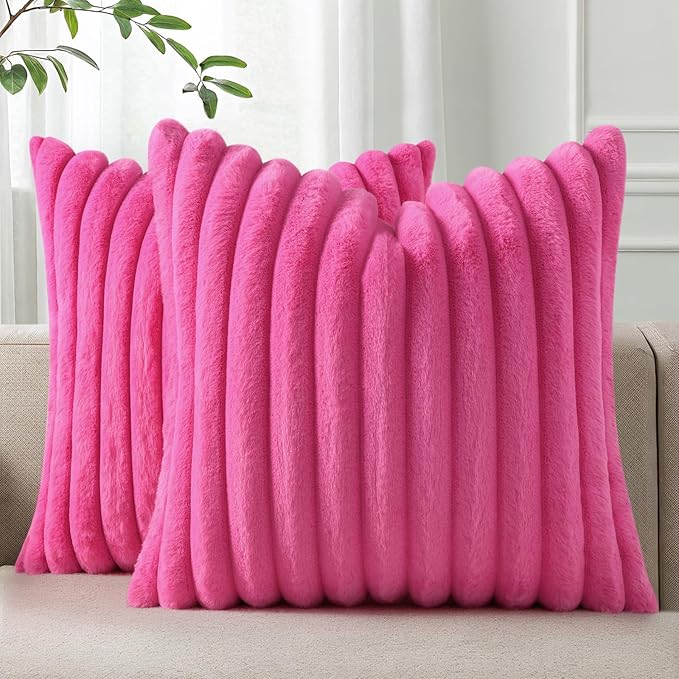 Pallene Faux Fur Plush Throw Pillow Covers 18x18 Set of 2, Luxury Soft Fluffy by PALLENE