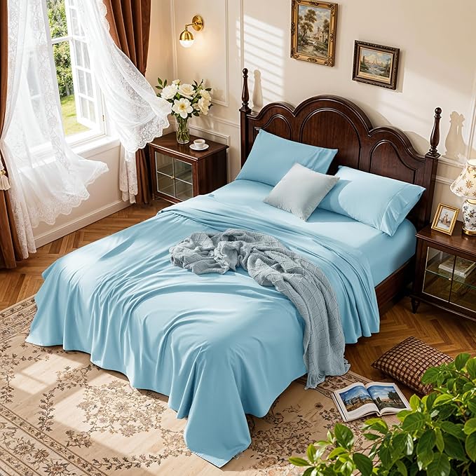 LBRO2M 100% Cotton Sheets Set Deep Pocket 19", 1000 Thread Count Queen Size 4 by LBRO2MBedding