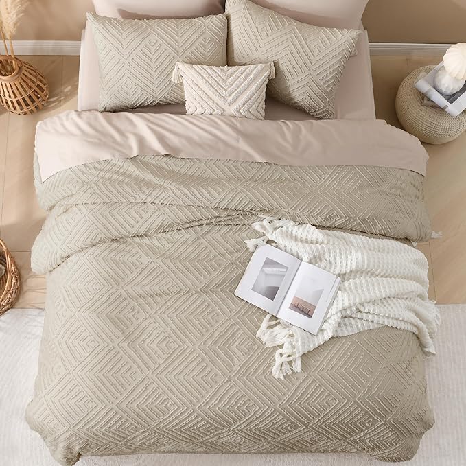 Andency Oatmeal Comforter California King Size, 3 Pieces Boho Bedding Set & - Image 7
