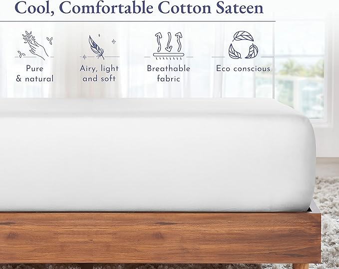 California Design Den Twin XL Fitted Sheet Only, Soft 100% Cotton Sateen - Image 6
