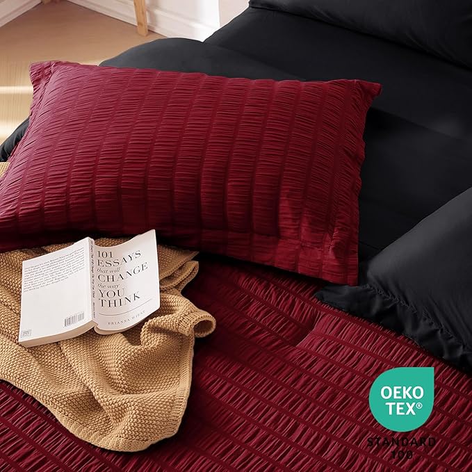 MUXHOMO 7 Pieces California King Comforter Set, Seersucker Bed in a Bag Cal - Image 9
