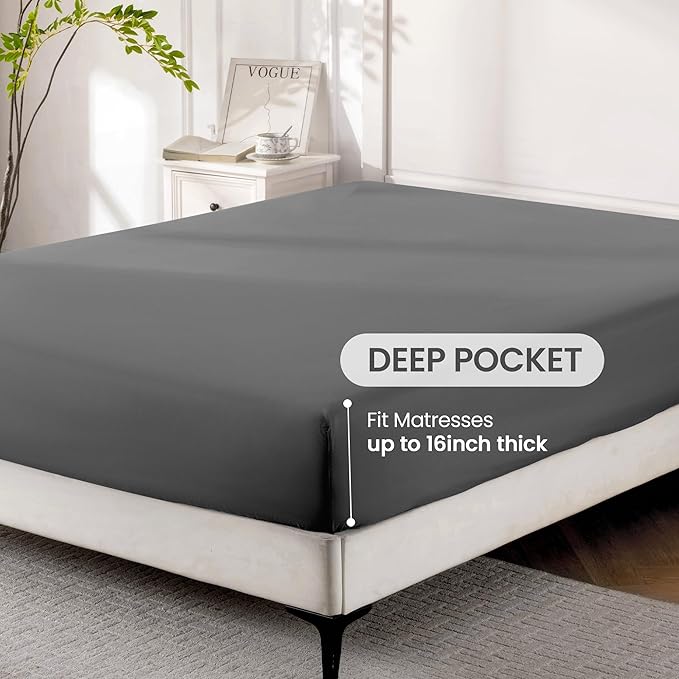 ROSE&RISY Dark Grey Queen Sheet Set, 4 Pieces Soft Bedding Queen Sheet Set - Image 4