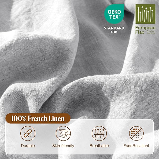 LBRO2M 100% France Linen Duvet Cover Set Cal King Size 3 Pcs Flax Comforter - Image 3