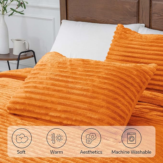 BEDELITE Fleece King Comforter Set -Super Soft & Warm Fluffy Burnt Orange - Image 5