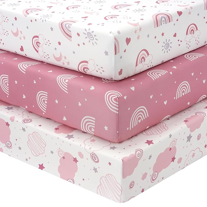 Baby Crib Sheets Girl, 3 Pack Toddler Bed Sheets Fitted by FIEMOL