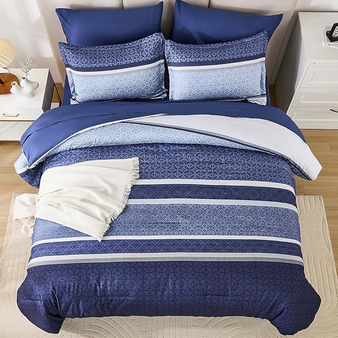 WONGS BEDDING Comforter Set King Size 7 Pieces, Patchwork Soft Lightweight - Image 4