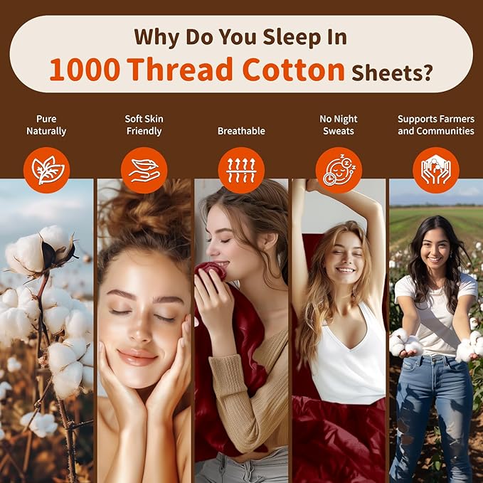 LBRO2M 1000 Thread Count 100% Egyptian Cotton Sheets Set Twin XL, 3 Piece Sets - Image 4