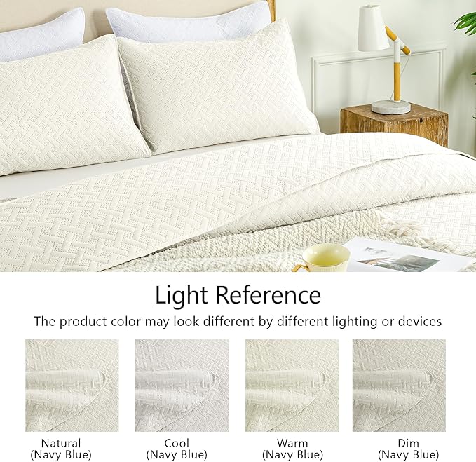 FLYMME Quilts King Size, Lightweight Cream Bedspreads, Basket Weave Pattern - Image 6