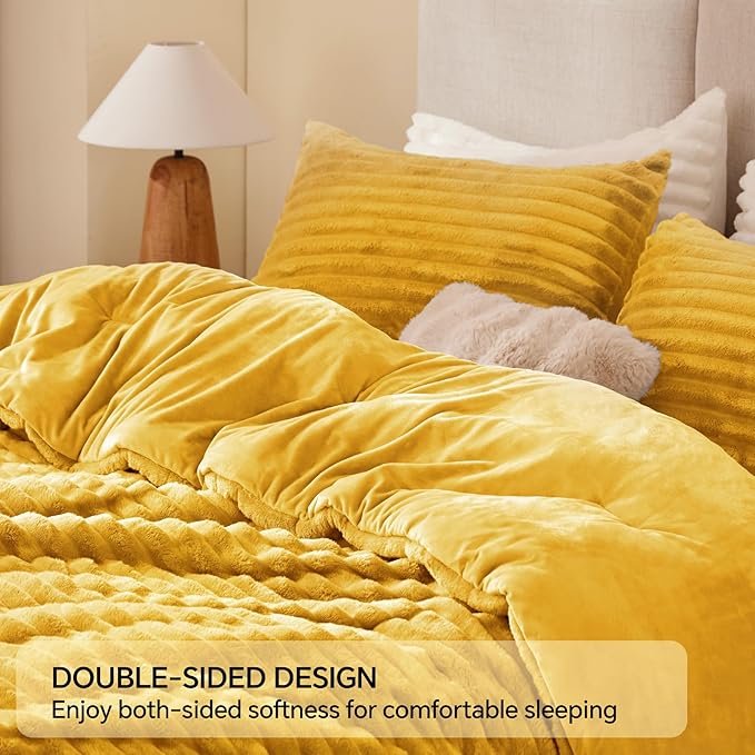 BEDELITE Fleece Twin Comforter Set -Super Soft & Warm Fluffy Mustard Yellow - Image 5
