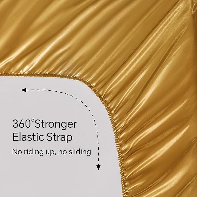 BEDELITE Satin Sheets Twin XL Size Bed Set, Luxury Soft Gold Silky Sheets - Image 5