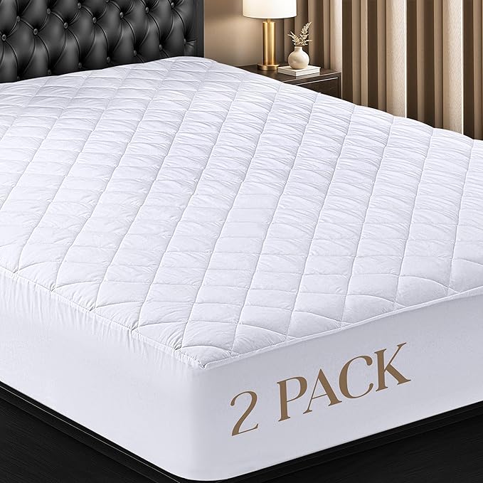 Utopia Bedding 2 Pack Quilted Fitted Mattress Pad, Twin Size, Elastic Fitted by UTOPIABEDDING