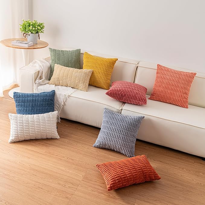 Aegero Pack of 2 Corduroy Decorative Throw Pillow Covers 22x22 Inch Soft - Image 5