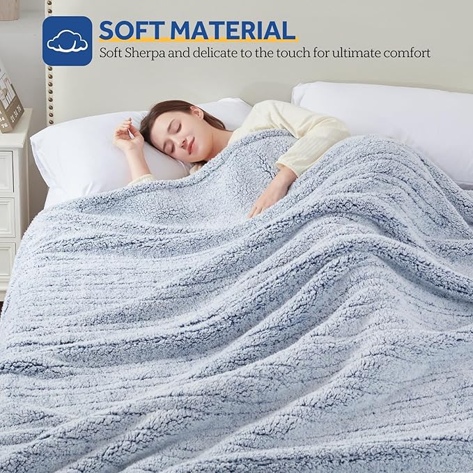 Sealy Electric Blanket Queen Size, Dual Control Soft Sherpa Heated Blanket - Image 3