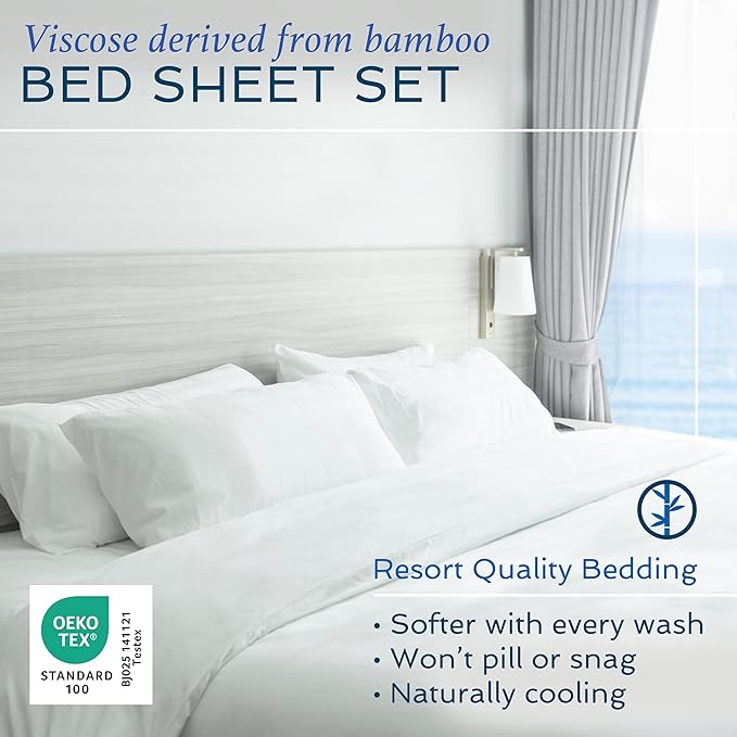 Hotel Sheets Direct 4 Piece Bed Sheet Set Queen Size, 100% Viscose Derived from - Image 2